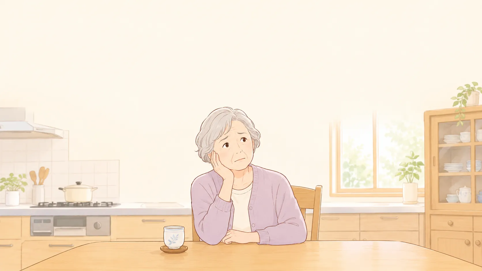 食事のことで考え込む高齢の女性